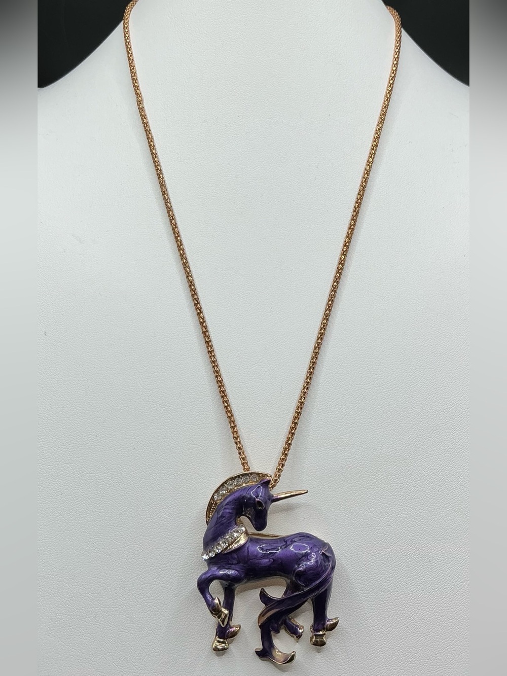 BETSEY JOHNSON RHINESTONE PURPLE ENAMEL UNICORN BROOCH PENDANT NECKLACE COMBO